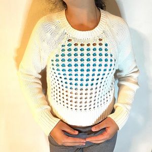 White Crop cotton sweater. Looks great with high waste skirt.